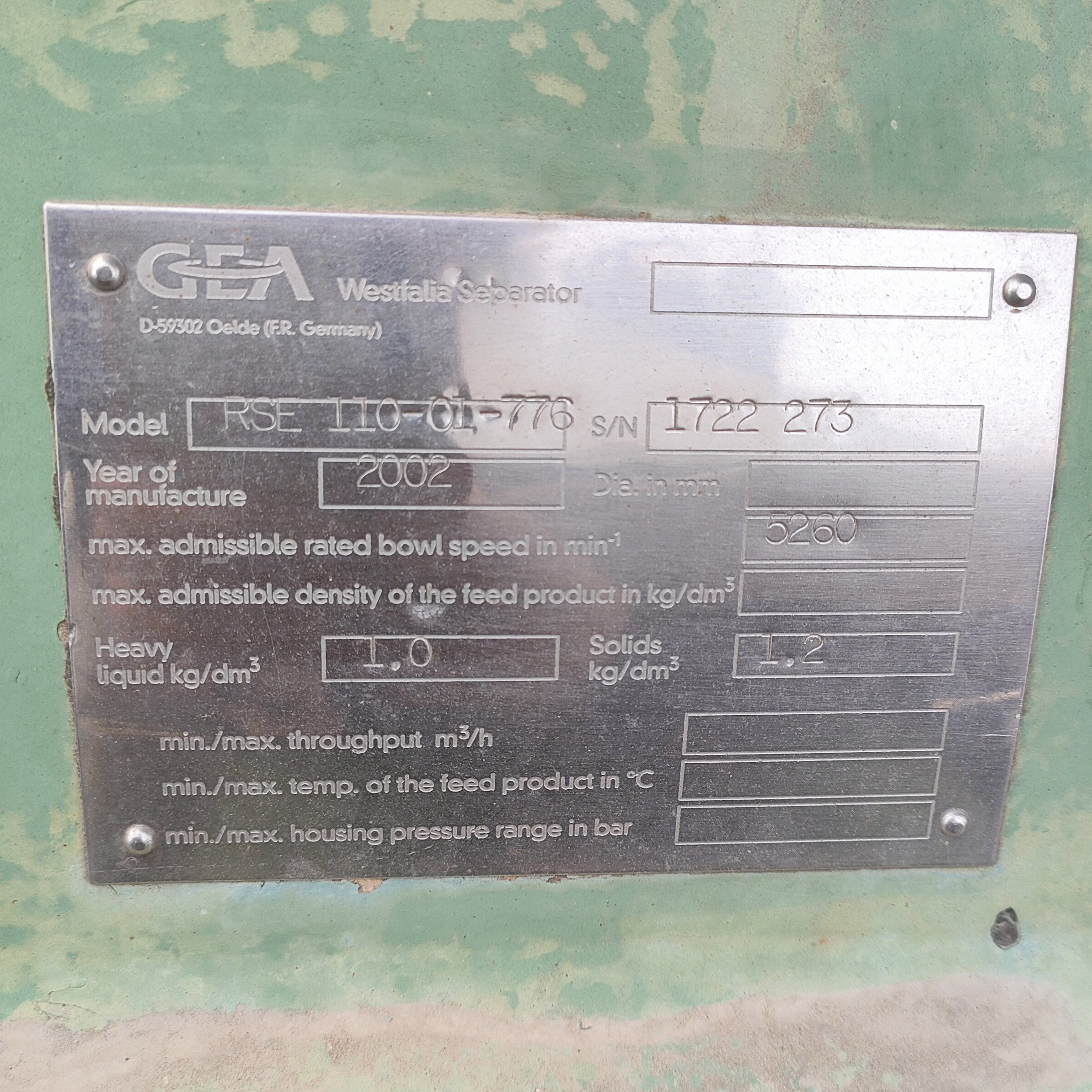 Used GEA Westfalia RSE110-01-776 Disc Separator(图2)